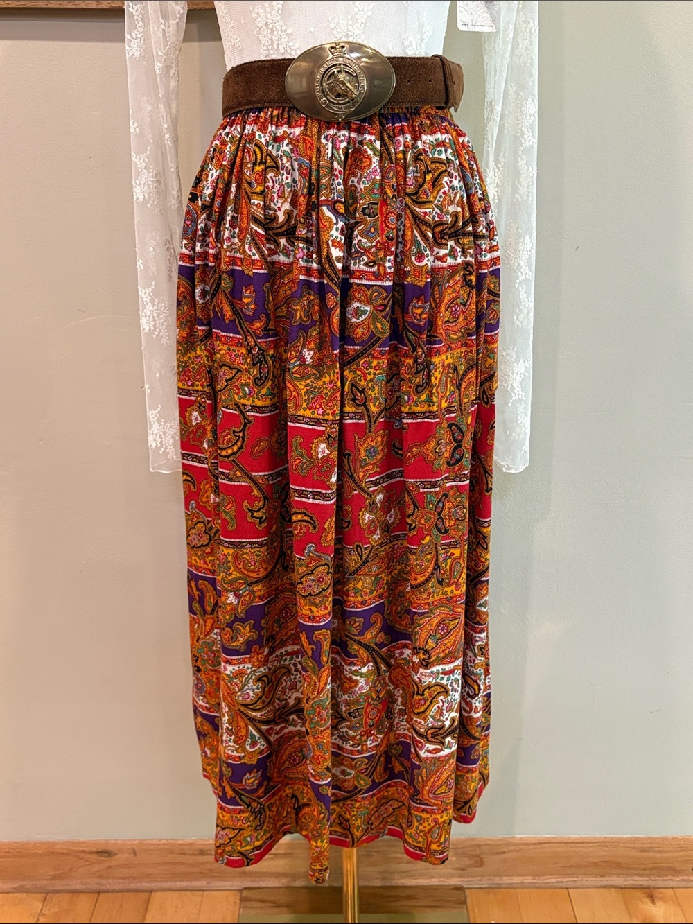 Vintage Ralph Lauren Blue Label 80s Western Paisley Maxi Skirt size 12 - Picture 2 of 13